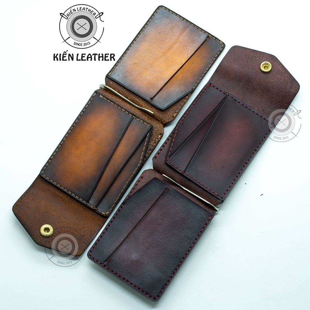 Ví Kẹp Tiền siêu nhỏ gọn,KIẾN LEATHER, Chất da bò đánh Patina