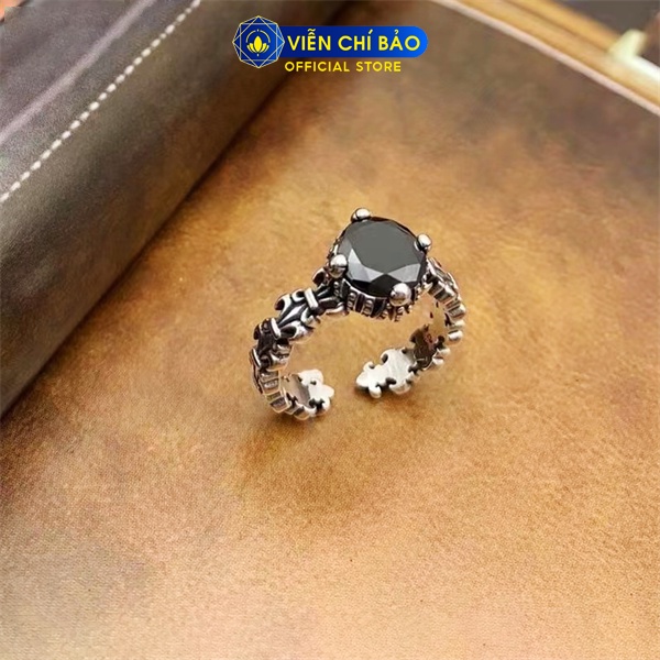 Nhẫn bạc nữ hoa Iris đá đen, đa sắc cá tính chất liệu bạc Thái 925 thời trang phụ kiện trang sức Viễn Chí Bảo N000772