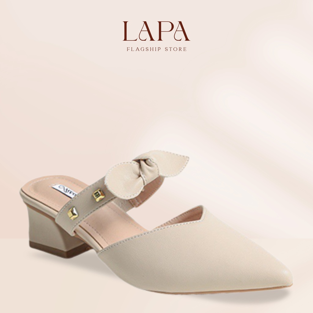 Dép sục nữ mũi nhọn LAPA bít mũi nữ quai nơ gót vuông - LP041