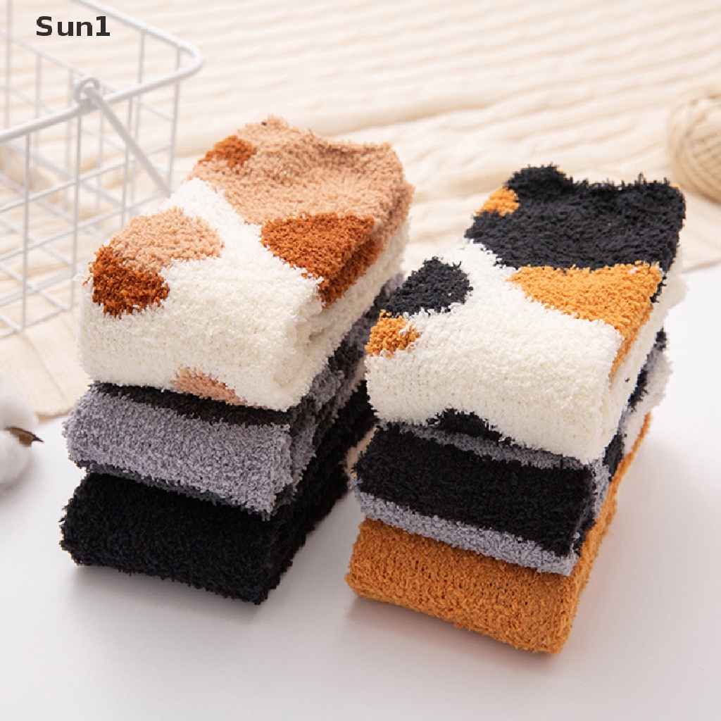 Vớ Lông Cừu San Hô Dày Ấm Áp Mềm Mại Hình Chân Mèo Dễ Thương Cho Nữ