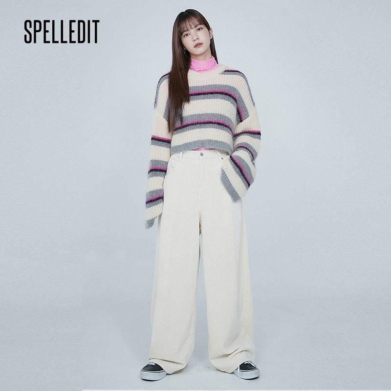 Áo Sweater Tay Dài Cổ Tròn Kẻ Sọc Màu Tương Phản Kiểu Retro Nhật Bản Thời Trang Thu Đông Cho Nữ