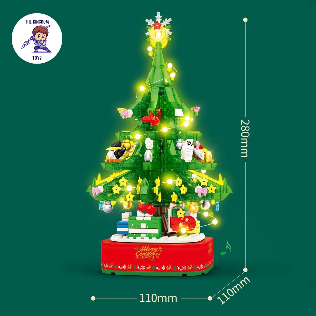 Đồ Chơi Lắp Ráp Giáng Sinh Noel Mô Hình Cây Thông Noel Hộp Nhạc Dây Cót Phát Sáng Merry Christmas 601097