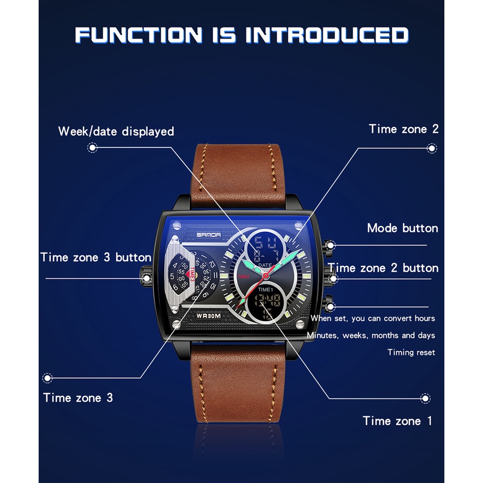 Đồng Hồ Đeo Tay Thạch Anh Kỹ Thuật Số Hai Mặt Thời Trang Cho Nam Reloj