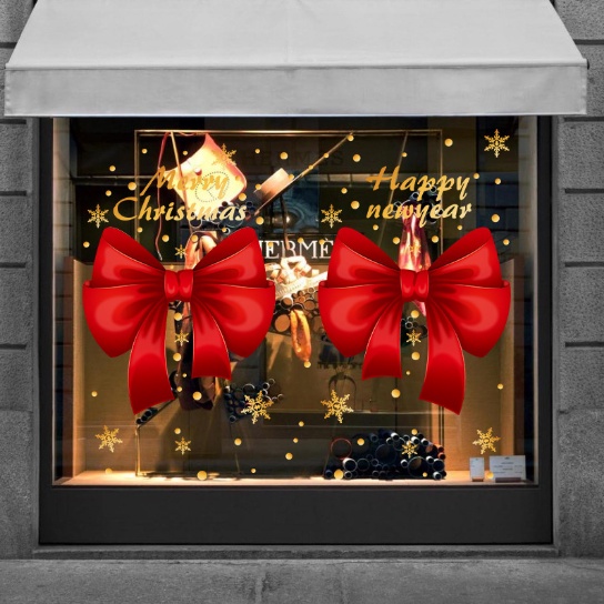 Decal trang trí Noel hít tĩnh điện - 2 Chiếc nơ đỏ khổng lồ