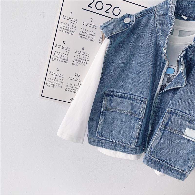 MNGRL Áo Gile Khoác Jean Hàn Quốc Thời Trang Mùa Thu Cho Bé Trai Bé Gái