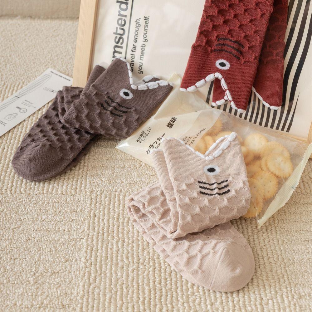 FALLFORBEAUTY Vớ Dệt Kim Màu Trơn Mềm Mại Họa Tiết Hoạt Hình Đơn Giản