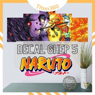 Bộ 5 tranh dán tường ghép chủ đề Naruto chất liệu Decal, tranh treo tường có sẵn băng keo 2 mặt trang trí nhà