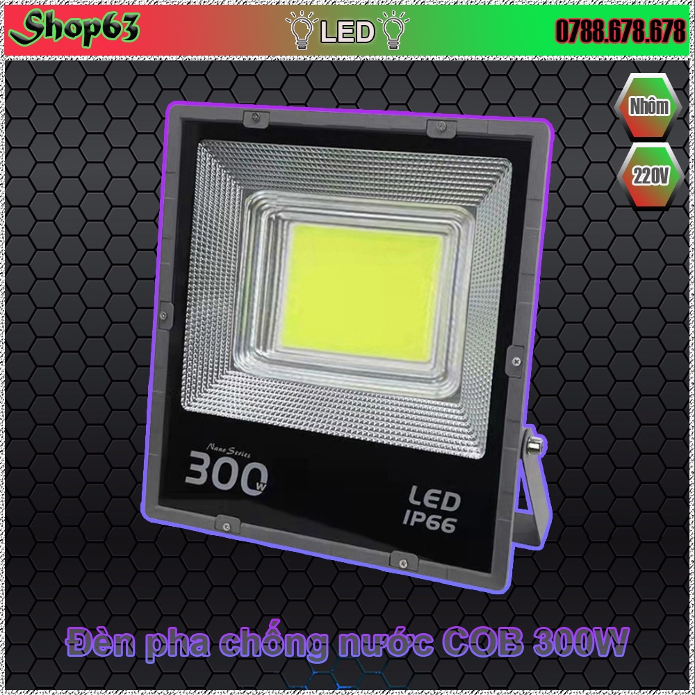 Đèn pha LED chip COB 300W - ánh sáng trắng (siêu sáng chống nước tốt - điện 220V sẽ sáng hơn đèn NLMT rất nhiều)