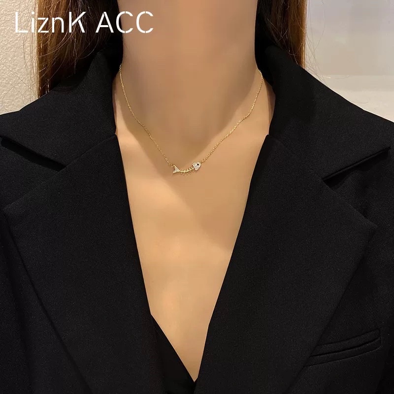 vòng cổ hình xương cá, dây chuyền ngắn xinh xắn