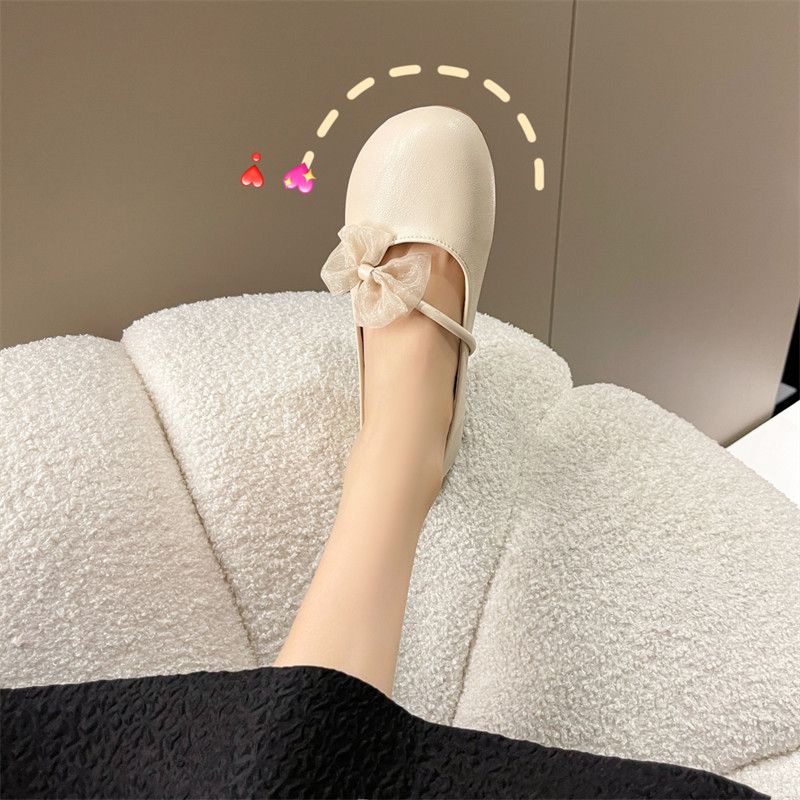 Giày Búp Bê Đế Mềm Mỏng Đính Nơ Phong Cách Pháp
