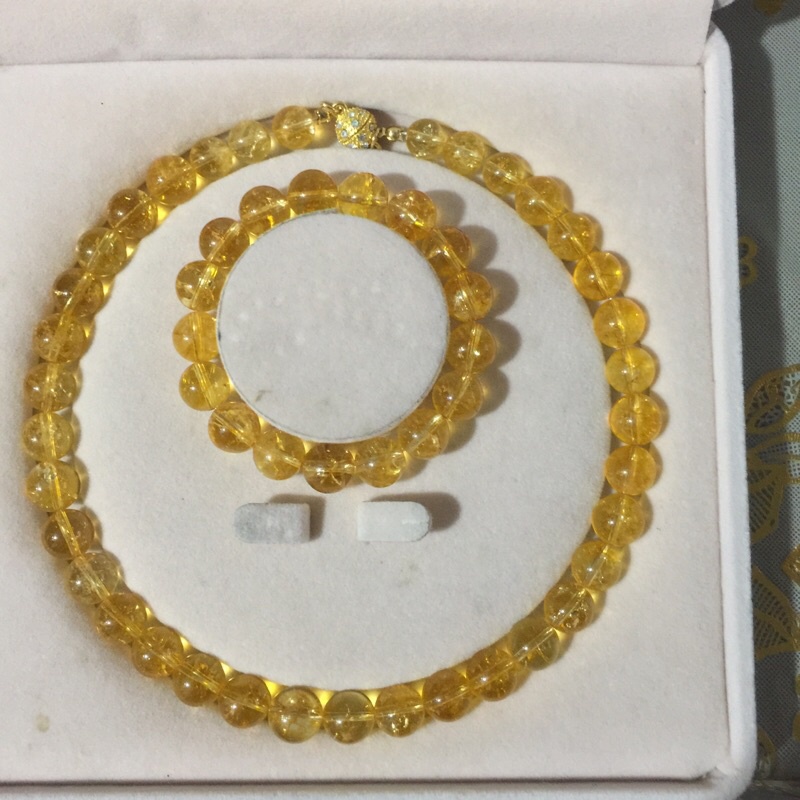 Trang sức si nhật.VÒNG CỔ VÀ VONGF TAY ĐÁ T.A. CITRIN VÀNG 12mm ms Z3