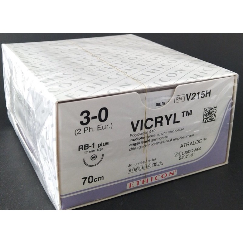 Chỉ phẫu thuật Vicryl 3-0 Một kim tròn RB-1 (17mm 1/2c) 70cm V215H