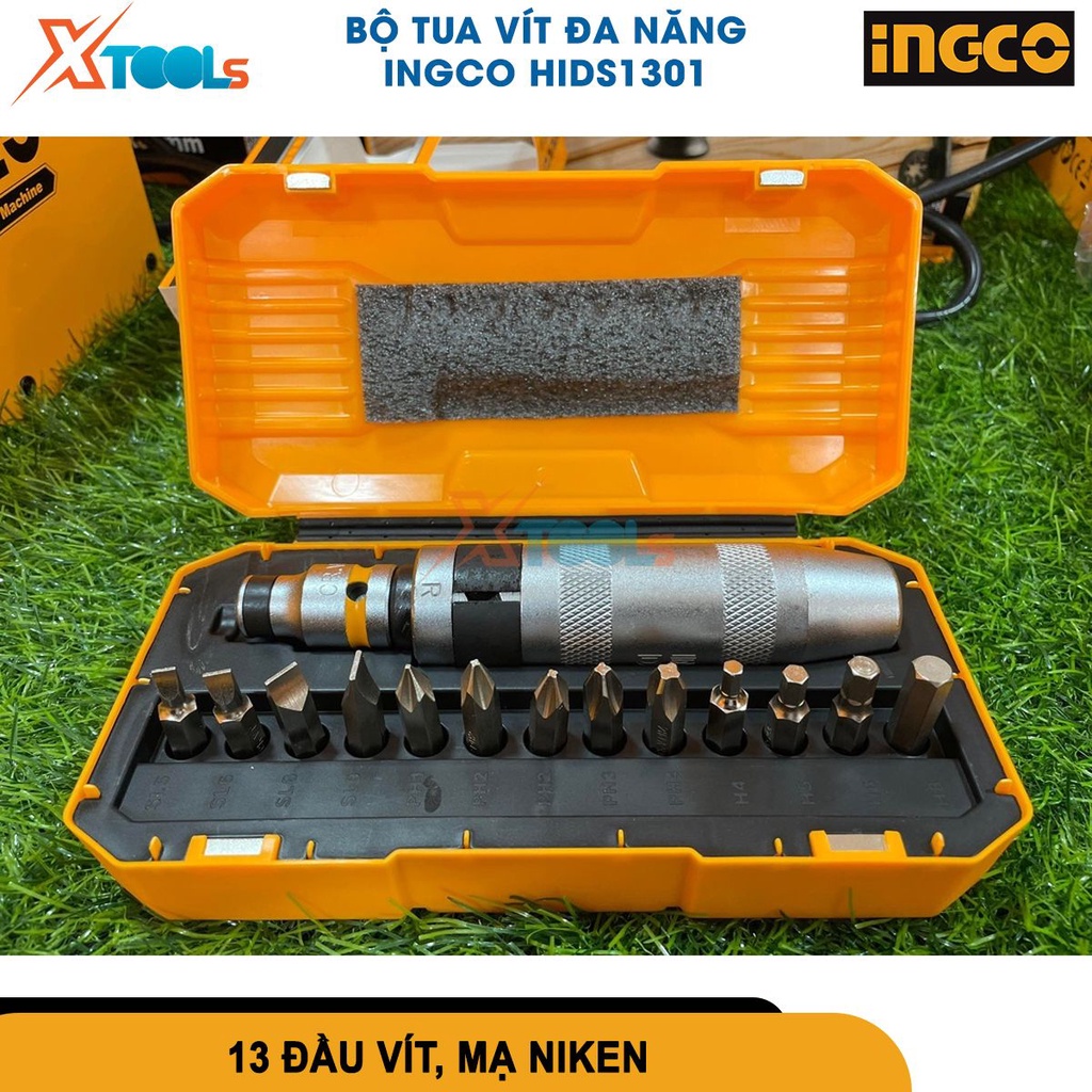 Bộ tua vít đóng đa năng 13 chi tiết INGCO HIDS1301 chất liệu thép CR-V mạ niken chịu nhiệt bền cứng, không gỉ-CHÍNH HÃNG