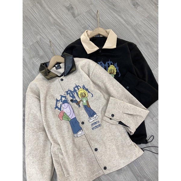 ÁO KHOÁC BOMBER DẠ CỔ DA UNISEX NAM VÀ NỮ