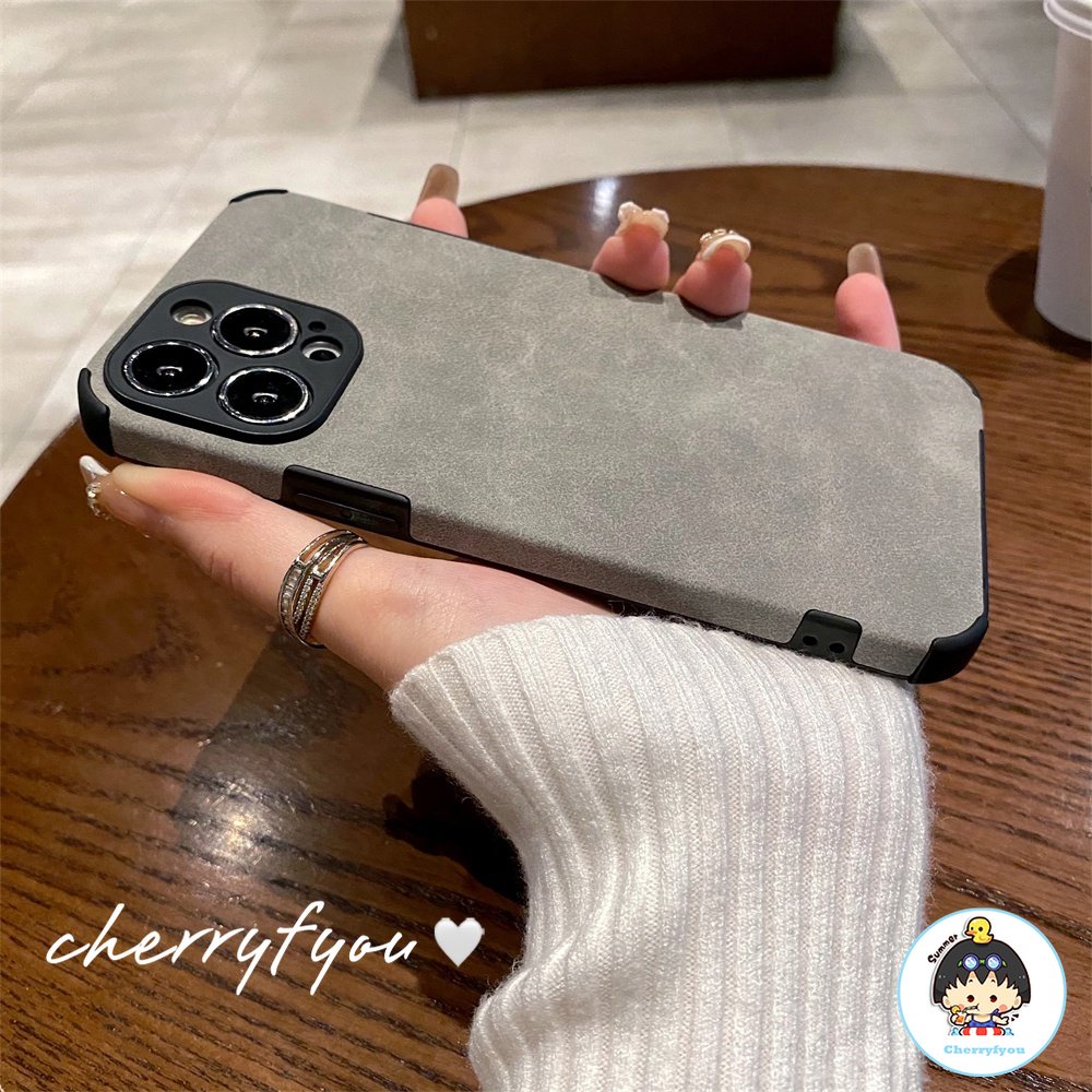 Ốp Điện Thoại Da Cừu Viền TPU Dẻo Màu Trơn Sang Trọng Chống Bám Vân Tay / Rơi Cho IPhone 14 11 13 12 Pro Max