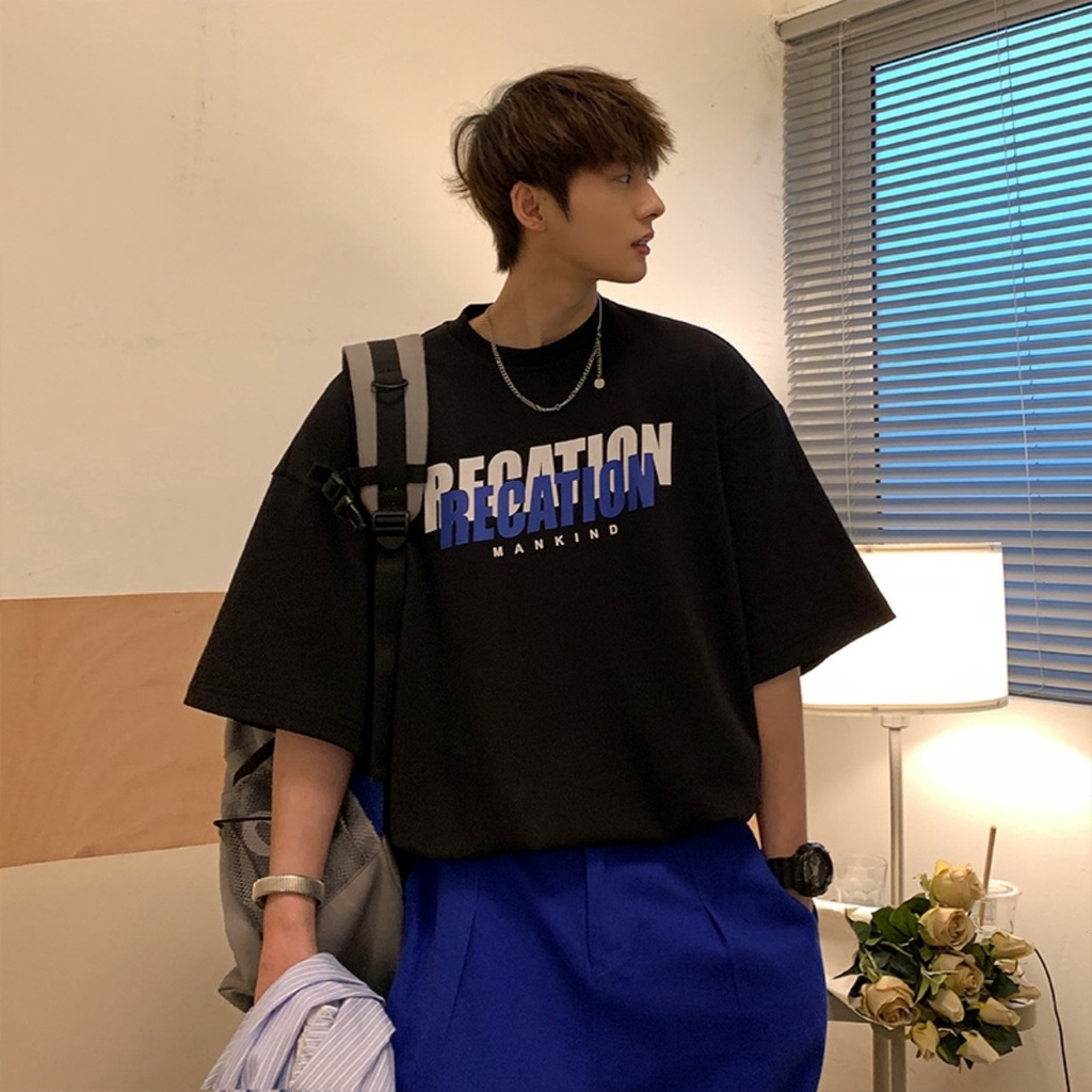 Áo Thun Thời Trang Hàn Quốc Đen Phối Chữ Xanh Siêu Hot