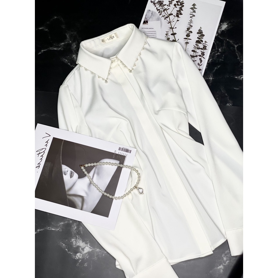 Áo Sơ Mi Trắng Nữ 💖𝑭𝒓𝒆𝒆𝒔𝒉𝒊𝒑💖 Áo Sơ Mi Nữ Dài Tay Đính Hạt Tặng Nơ Cài Áo