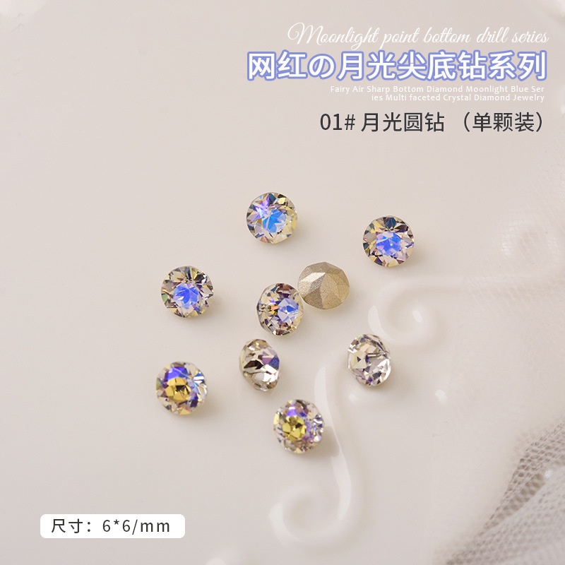 Set 10 viên đá pha lê K9, đá khối pha lê xanh lam siêu sáng, nhiều hình dạng trang trí móng tay nghệ thuật