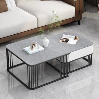 Bàn trà đôi FUNHOUSE hộp vuông mặt đá ceramic cao cấp, bộ bàn uống nước ca cấp phong cách Bắc Âu A30