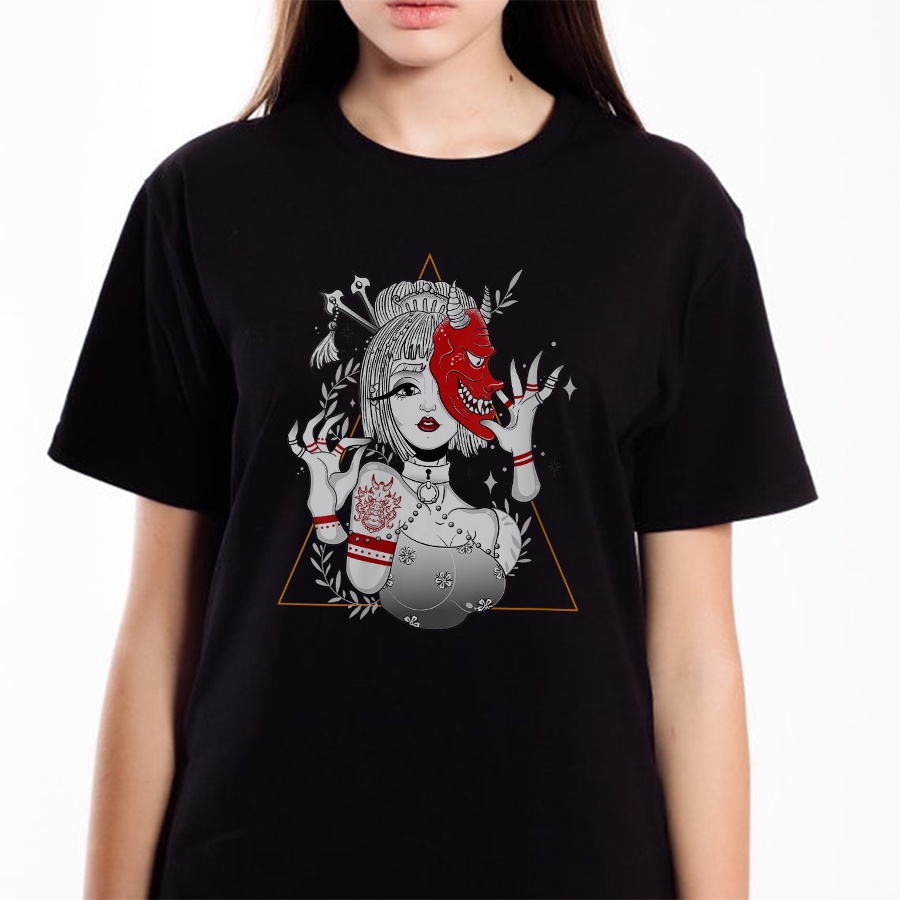 Áo cô gái Geisha Nhật - Áo thun unisex in hình Geisha mặt nạ quỷ