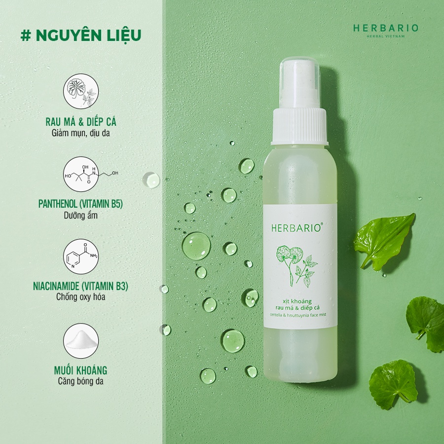 Combo Sữa rửa mặt rau má và diếp cá herbario 200ml + xịt khoáng rau má và diếp cá herbario 100ml