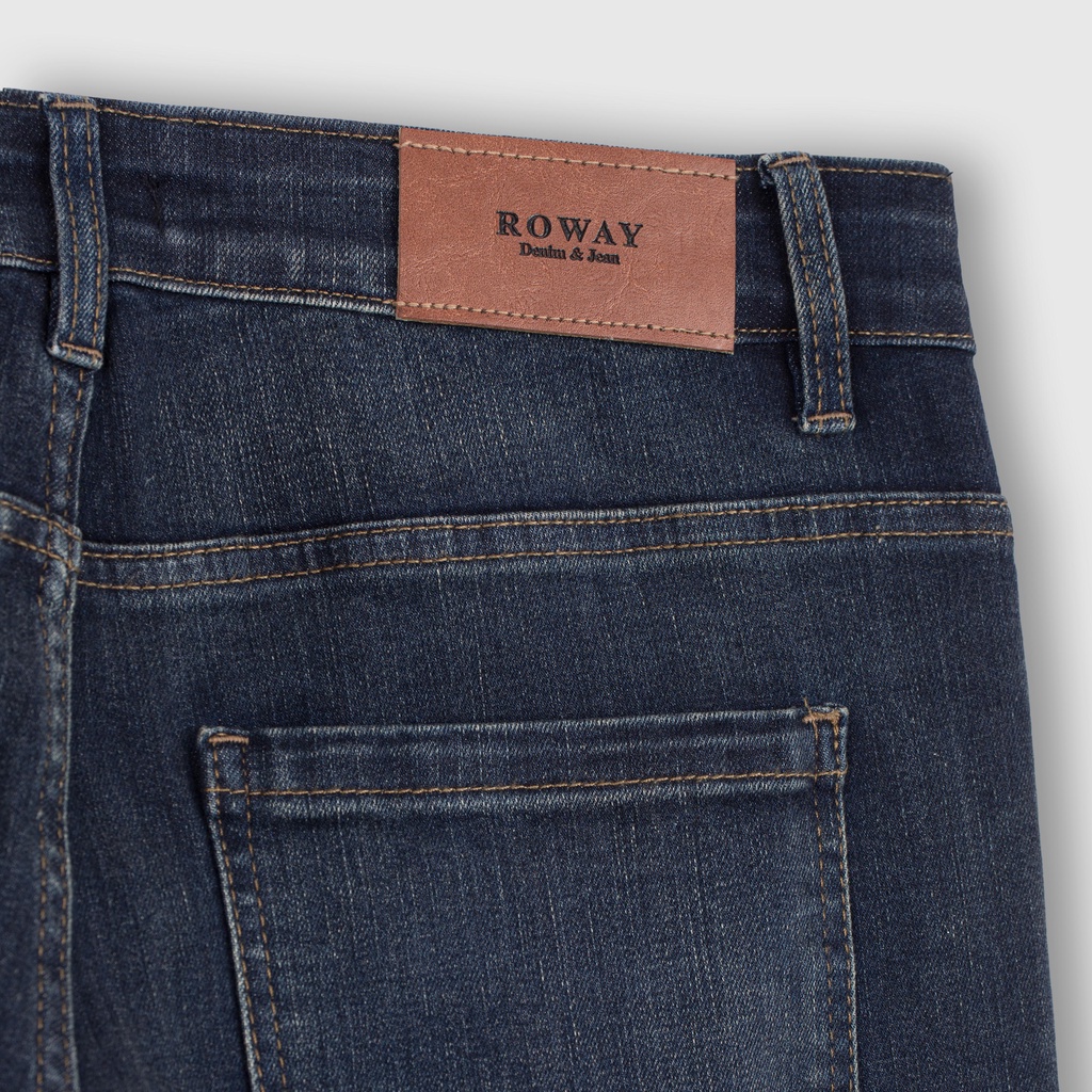 Quần jean nam ROWAY Fullbox, vải denim co giãn nhẹ, form slim | Jean xanh than