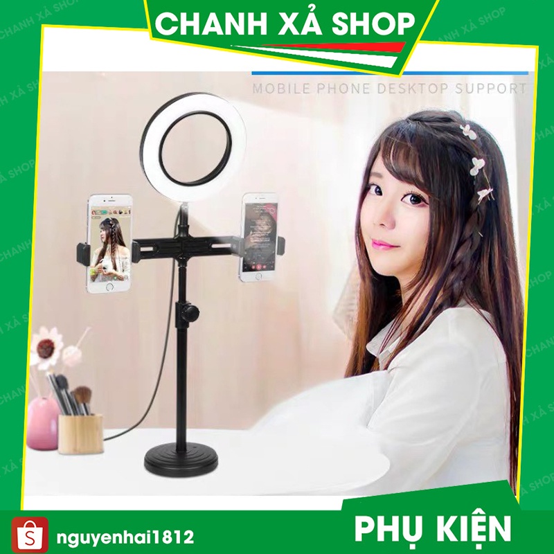 Đèn Livestream 16cm Để Bàn 3 Chế Độ Sáng - 2 kẹp điện thoại , Quay Tiktok, Make Up Bán hàng live stream chụp ảnh  16 cm