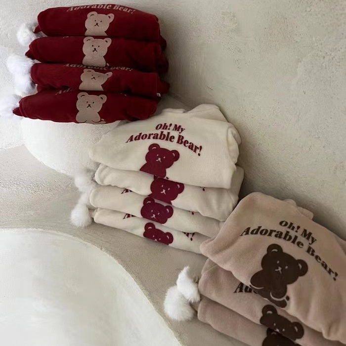 Áo Khoác Len Dày Hai Mặt Có Mũ Trùm Hình Gấu Giáng Sinh Dễ Thương Thời Trang Thu Đông Cho Bé Trai Và Bé Gái