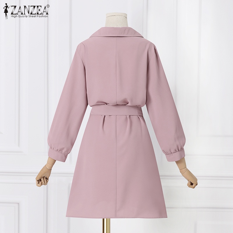 Đầm ZANZEA ngắn cổ chữ V có dây thắt lưng thời trang cho nữ zanzea
