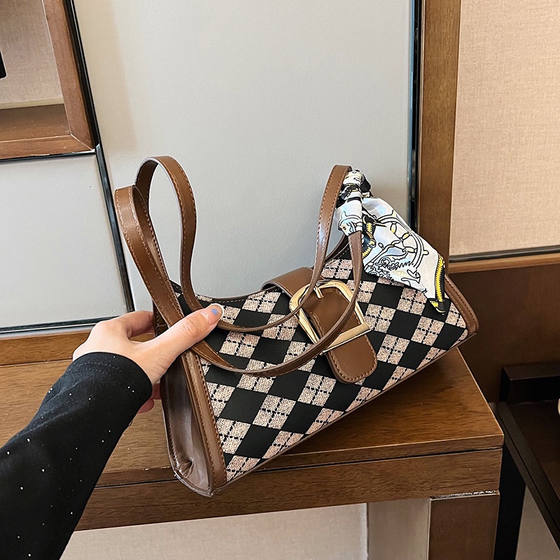 Túi Đeo Vai Bằng Lụa Họa Tiết Hình Thoi Phong Cách retro Thời Trang Cho Nữ