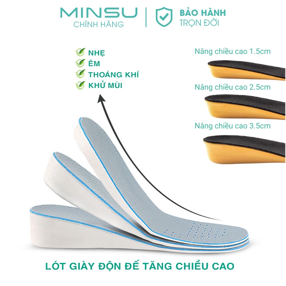 Lót Giày Thể Thao Sneaker Độn Đế Tăng Chiều Cao Nam Nữ MINSU M5501 Khử Mùi Thoáng Khí Chống Hôi Chân