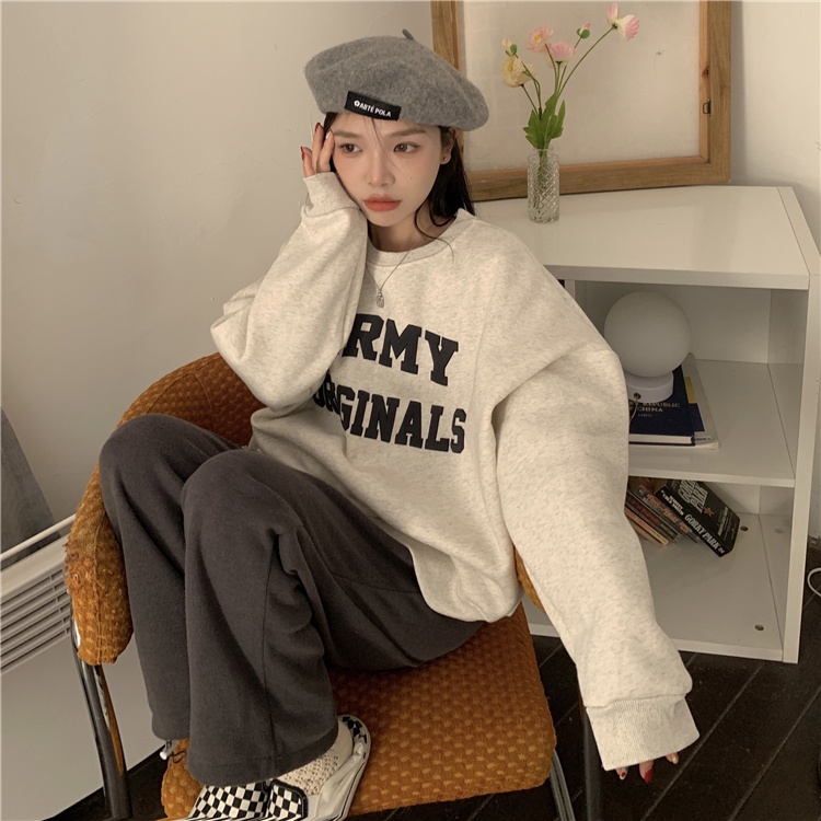 Áo Sweater Nữ Tay Dài Dáng Rộng In Chữ Phong Cách Hàn Quốc