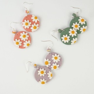 Khuyên tai đất sét Polymer handmade tròn hoa cúc