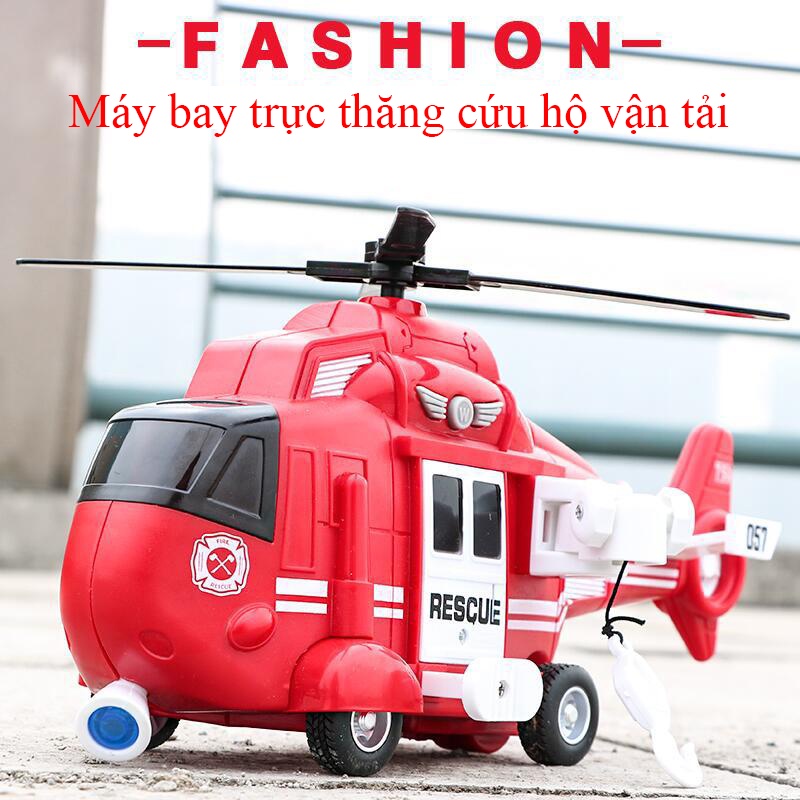 Đồ chơi máy bay trực thăng cứu hộ vận tải cỡ lớn KAVY có nhạc và đèn- màu đỏ