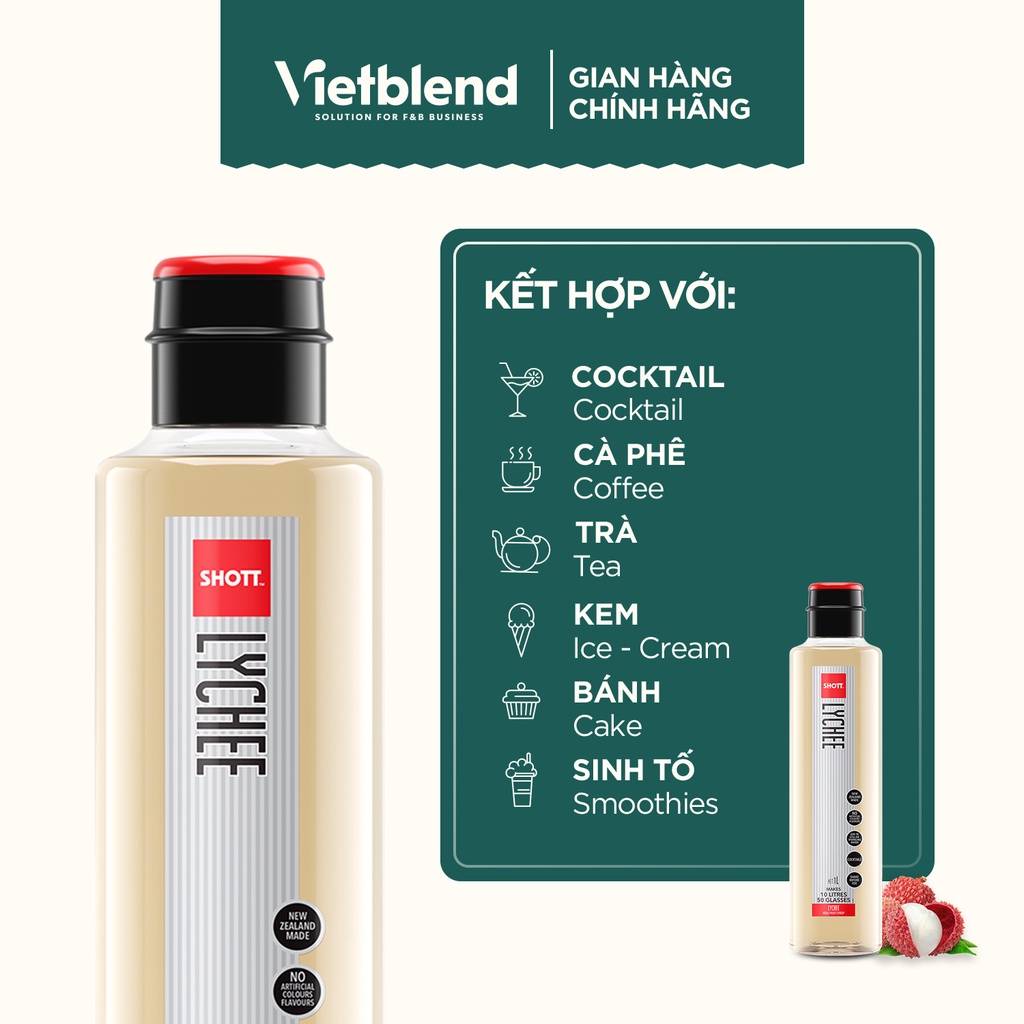 Syrup SHOTT vị Vải Lychee chai 1L