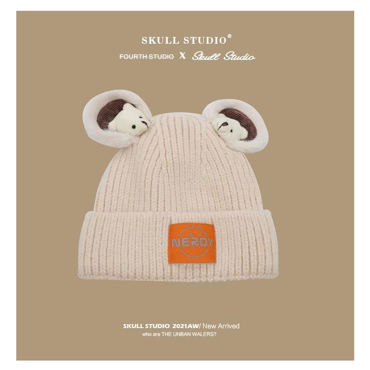 Mũ Len Dệt Kim Phối Tai Thỏ / Gấu Dễ Thương Thời Trang Mùa Đông Cho Nữ