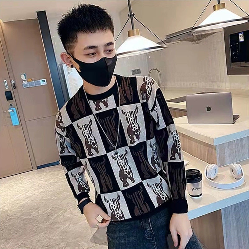 Áo Sweater Dệt Kim Tay Dài Cổ Tròn Thời Trang Thu Đông Cho Nam Giới