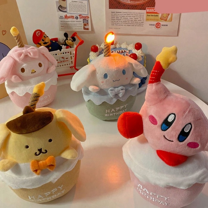 Sanrio Thú Nhồi Bông Hình Bánh Kem Sinh Nhật Có Thể Hát Đèn Flash Kuromi