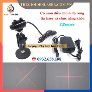 Đèn laser phi 12mm tia chữ thập cho ngành may mặc ánh sáng đỏ 5mW 1.5 mét có điều chỉnh tiêu cự, chân đế nam châm