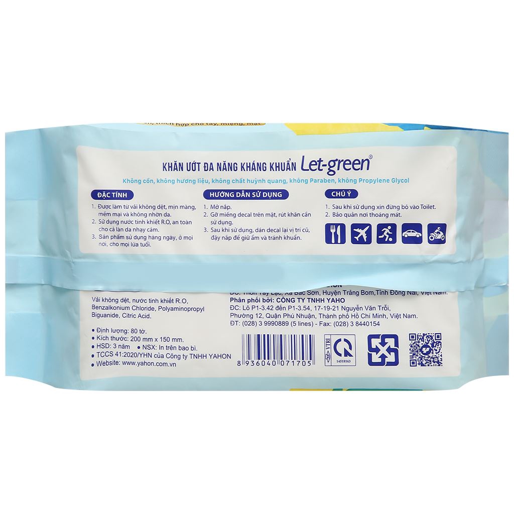 Khăn ướt đa năng Let-green kháng khuẩn gói 80 miếng