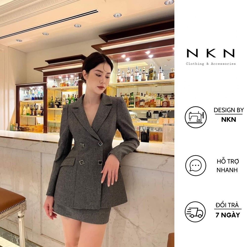 Sét Áo Vest Chân Váy Công Sở NKN Màu Xám Sang Trọng V1G C17GR