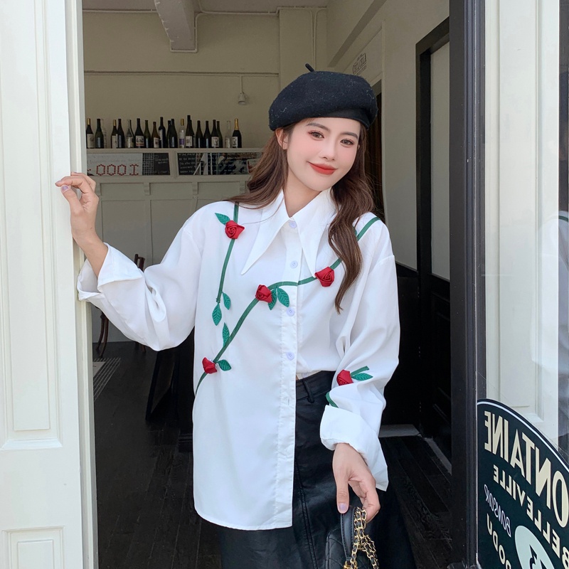 Áo sơ mi SUXI tay dài dáng rộng thiết kế đơn giản dễ phối đồ thời trang mùa thu cho nữ