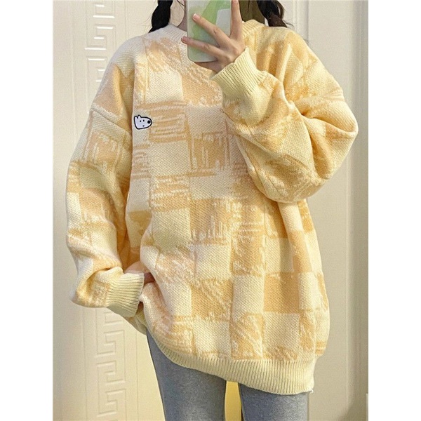 Áo Khoác Jacquard Màu Vàng Kem Hoạt Hình Ngọt Ngào Thời Trang Thu Đông Cho Học Sinh