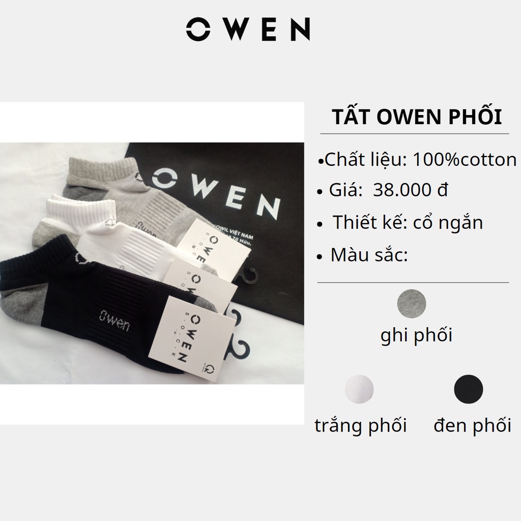 Tất Nam Owen chất cotton cao cấp cổ ngắn phối màu mềm mịn thấm hút mồ hôi ngăn mùi kháng khuẩn