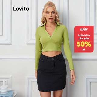 25deÁo thun cổ chữ V khoét sâu Lovito L09064 (Xanh lá cây)