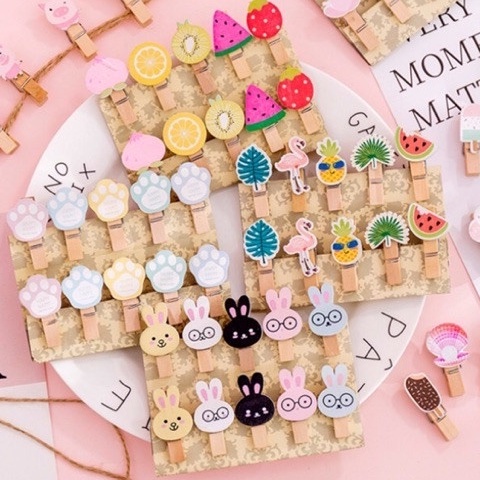 Set 10 Kẹp gỗ mini xinh xắn kèm dây treo 2m