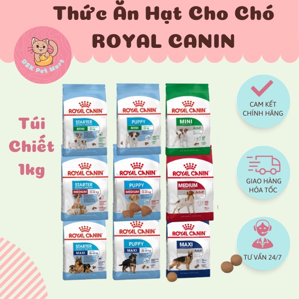 Thức Ăn Hạt Cho Chó Royal Canin Mini, Medium, Maxi - Túi Chiết 1kg