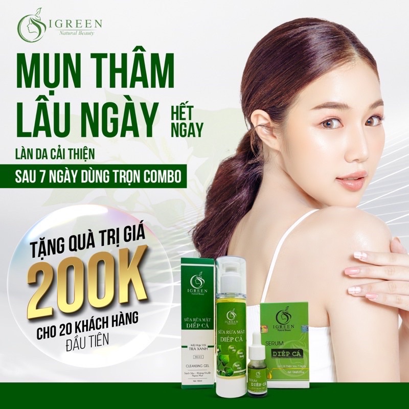 COMBO Serum Diếp Cá và Sữa Rửa Mặt Diếp Cá 150ml - Đánh Bay Mụn - Giảm Nhờn - Khánh Khuẩn - Sạch Sâu