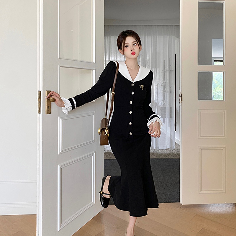 Đầm Đen Dáng Chữ A Phong Cách Hàn Quốc Ngọt Ngào Thời Trang Cho Nữ
