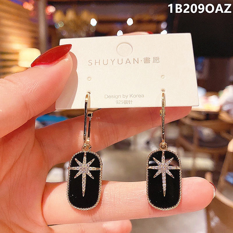 Bông Tai Mạ Bạc 925 Hình Ngôi Sao Bát Giác Đính Đá Zircon Phong Cách Hàn Quốc Dễ Phối Đồ